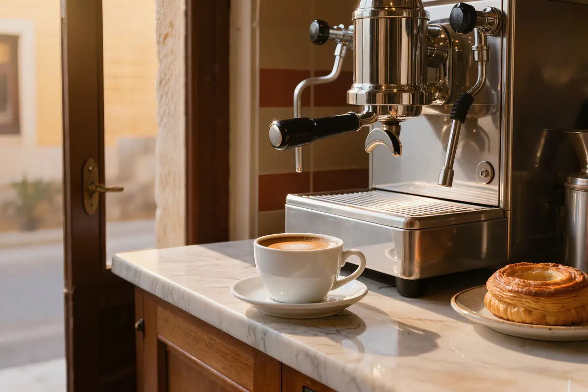 Espresso na mramorovém pultu v italském baru